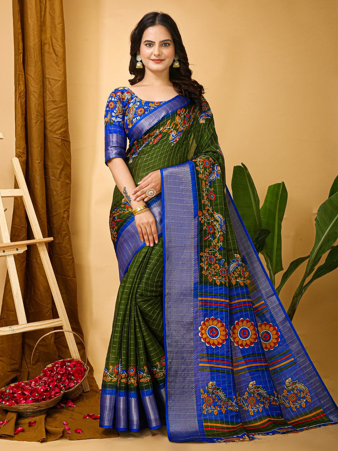 KALINI Ethnic Motifs Zari Saree With Unstitched Blosue Piece