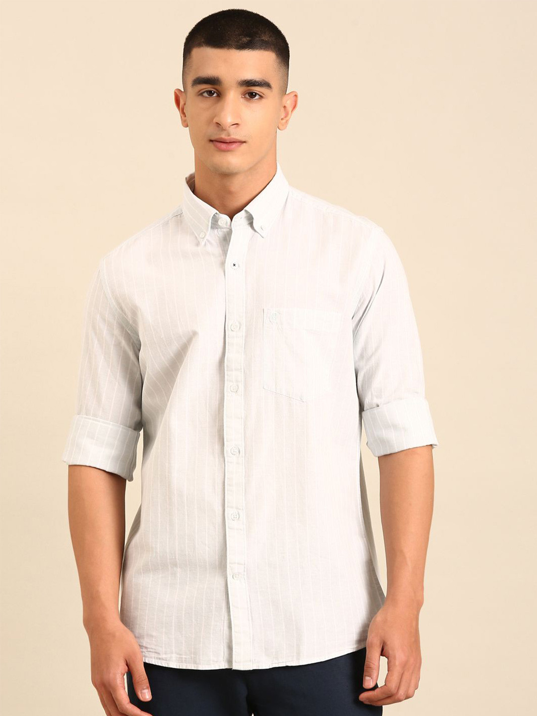 CAVALLO by Linen Club Men Striped Linen Contemporary Slim Fit Casual Shirts