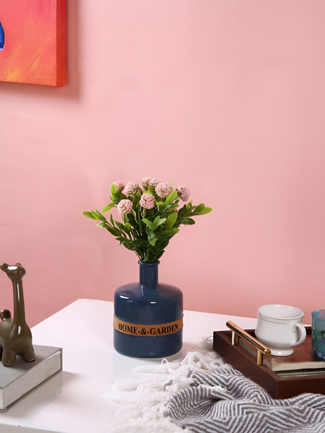 Myntra Elegant Homes Blue & Brown Ceramic Vase With Home & Garden Band