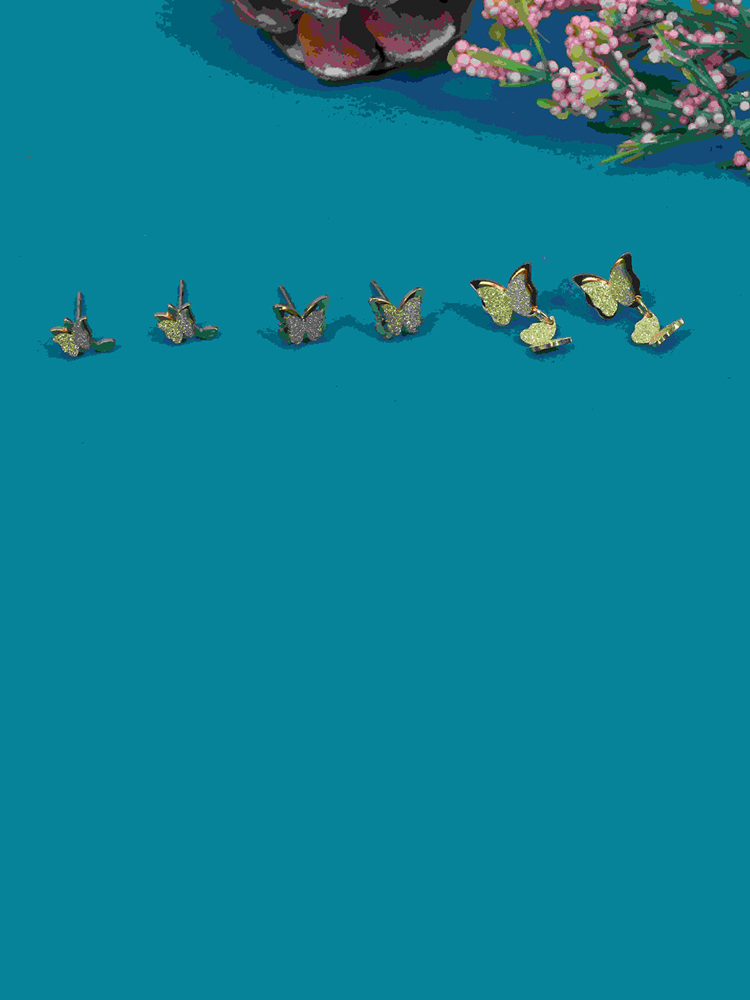 Cazines Set Of 3 Gold-Plated Contemporary Shaped Drop Earrings