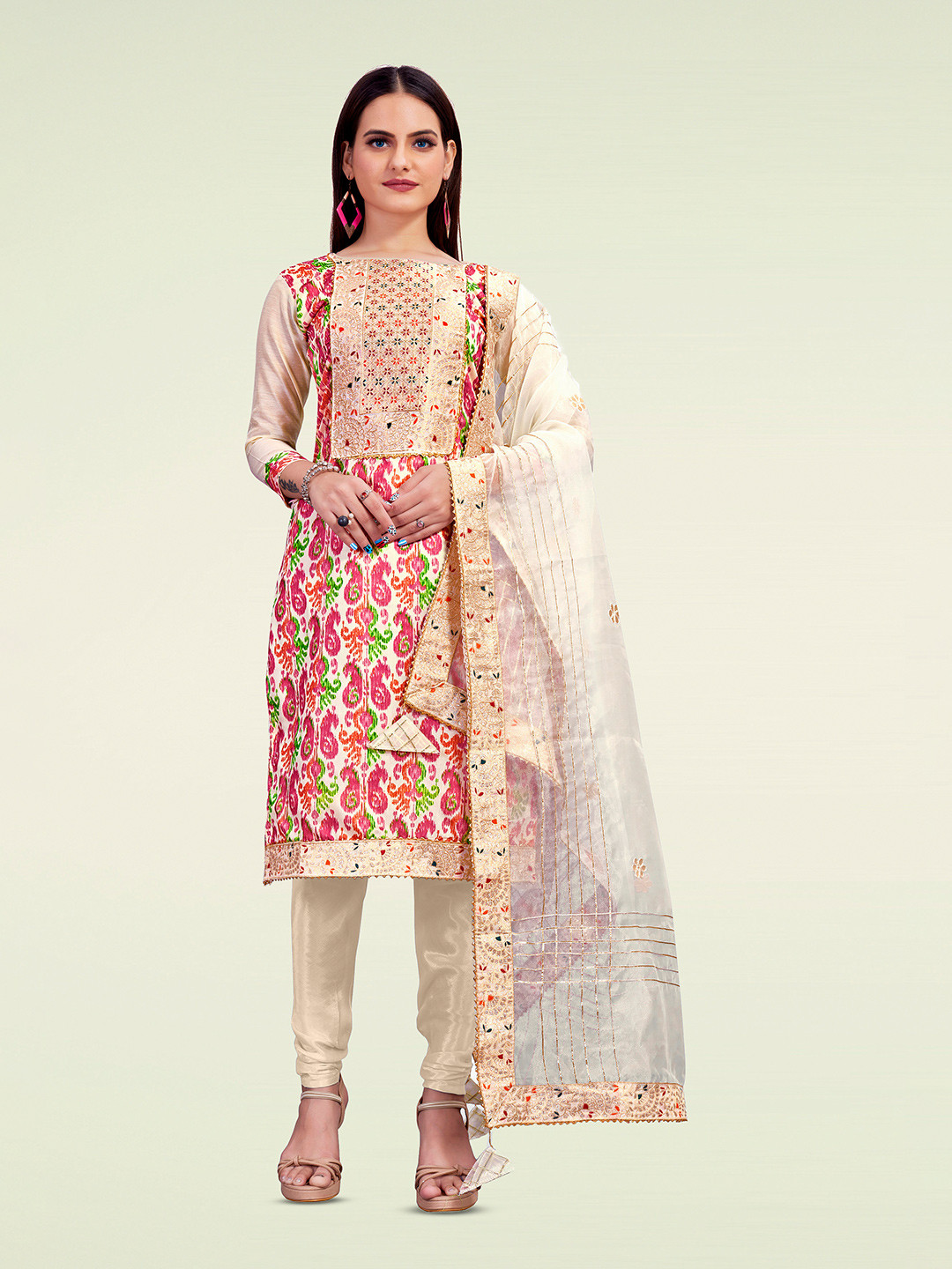 Maroosh Paisely Printed Gotta Patti Chanderi Unstitched Dress Material