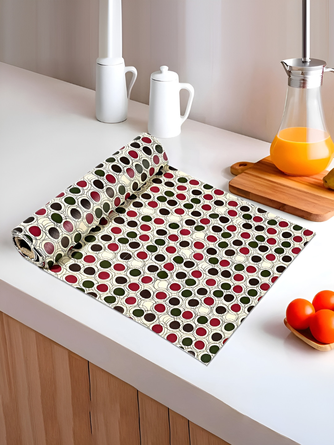 Myntra Elegant Homes Cream-Coloured & Red Printed Shelf Liner Organiser