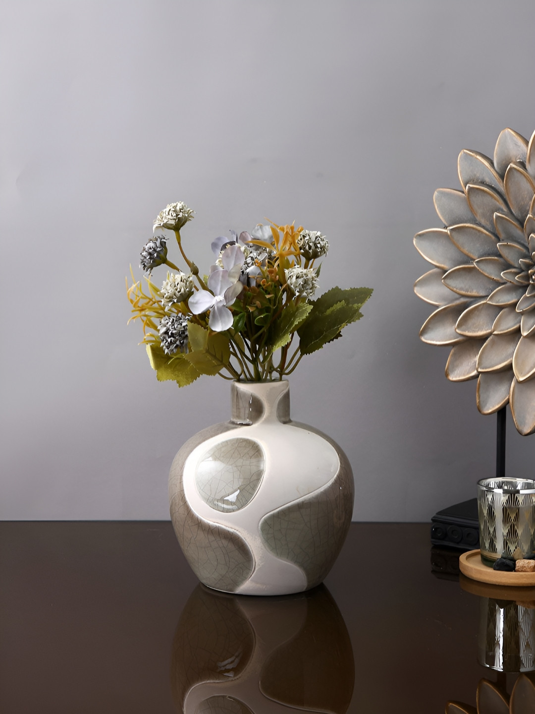 Myntra Elegant Homes Grey & White Abstract Printed Ceramic Vase