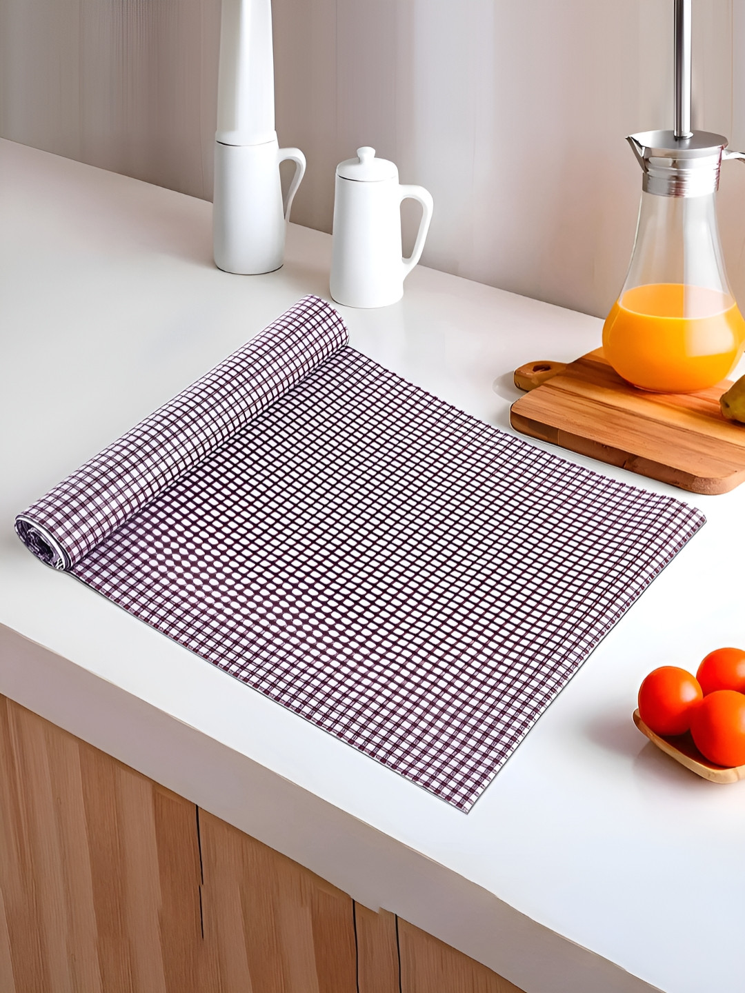 Myntra Elegant Homes White & Maroon Checked Shelf Liner Organiser