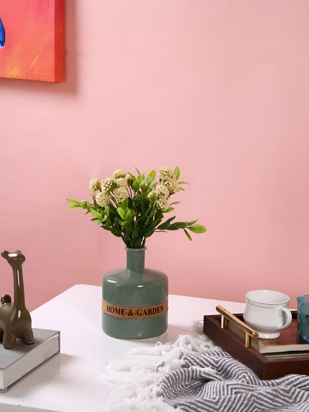 Myntra Elegant Homes Green & Brown Ceramic Vase With Home & Garden Band