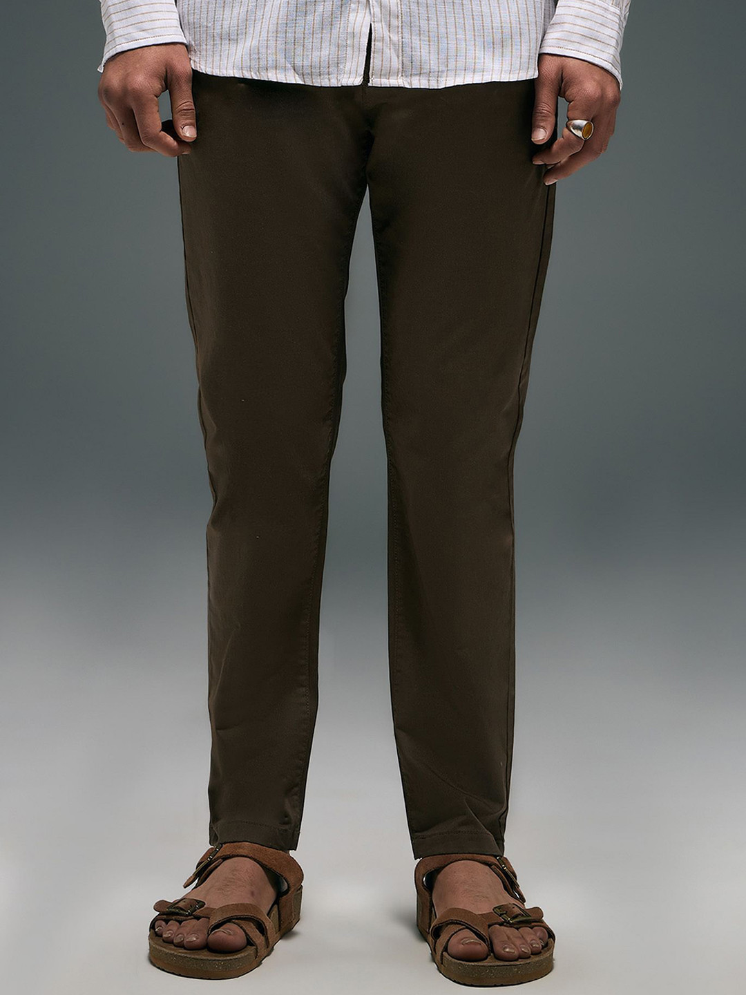 Flying Machine Men Slim Tapered Fit Satin Trousers