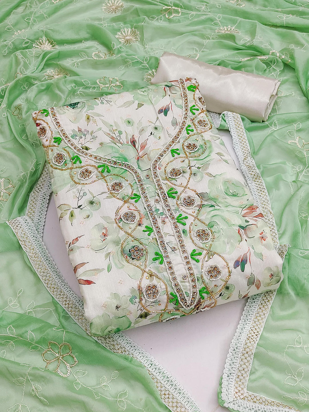 SHADOW & SAINING Embellished Modal Cotton Semi-Stitched Dress Material