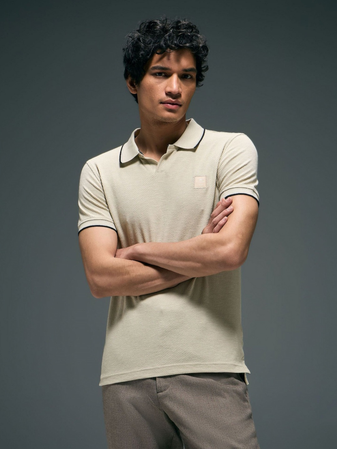 Flying Machine Self Design Polo Collar Digitopia Cotton T-shirt