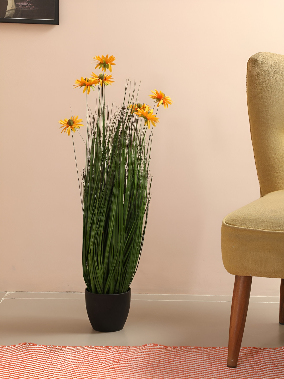 Home Bloom Green & Black Artificial Grass Plant With Pot