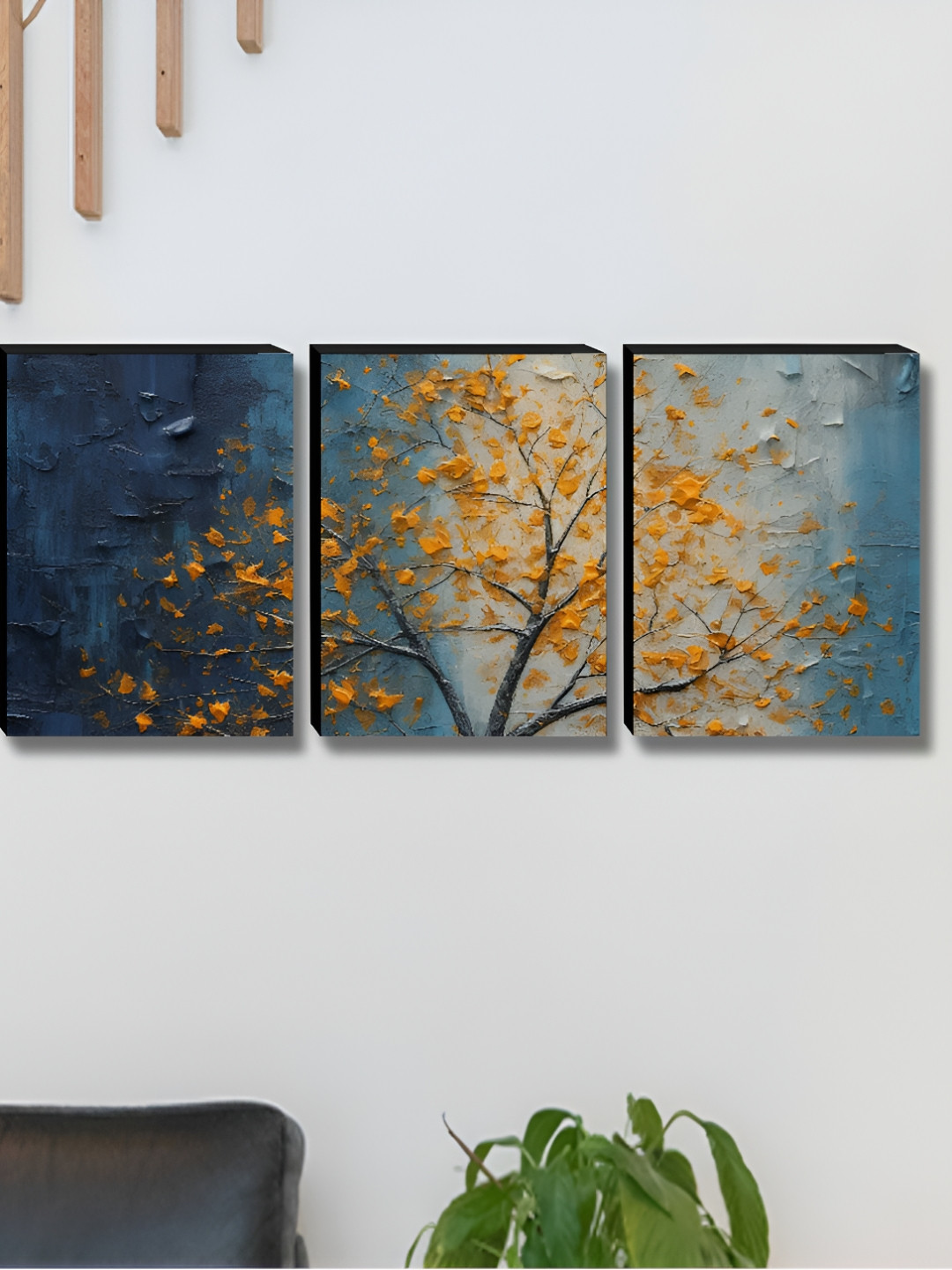 Myntra Elegant Homes Blue & Grey 3 Pieces Tree Floral and Botanical Wall Art