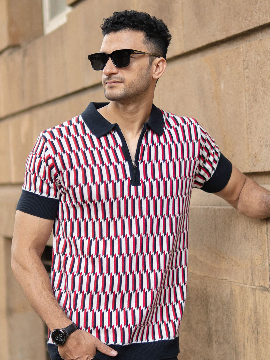 Powerlook Men Printed Polo Collar Cotton T-shirt