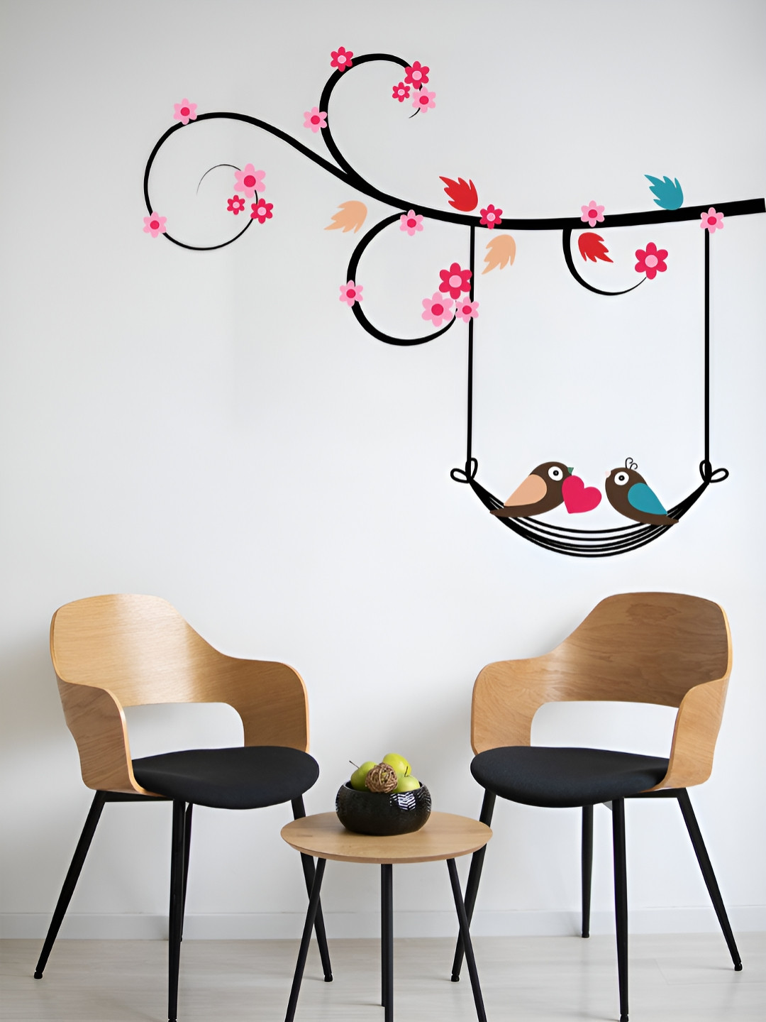Myntra Elegant Homes Black & Pink Printed Bird Affair Wall Stickers