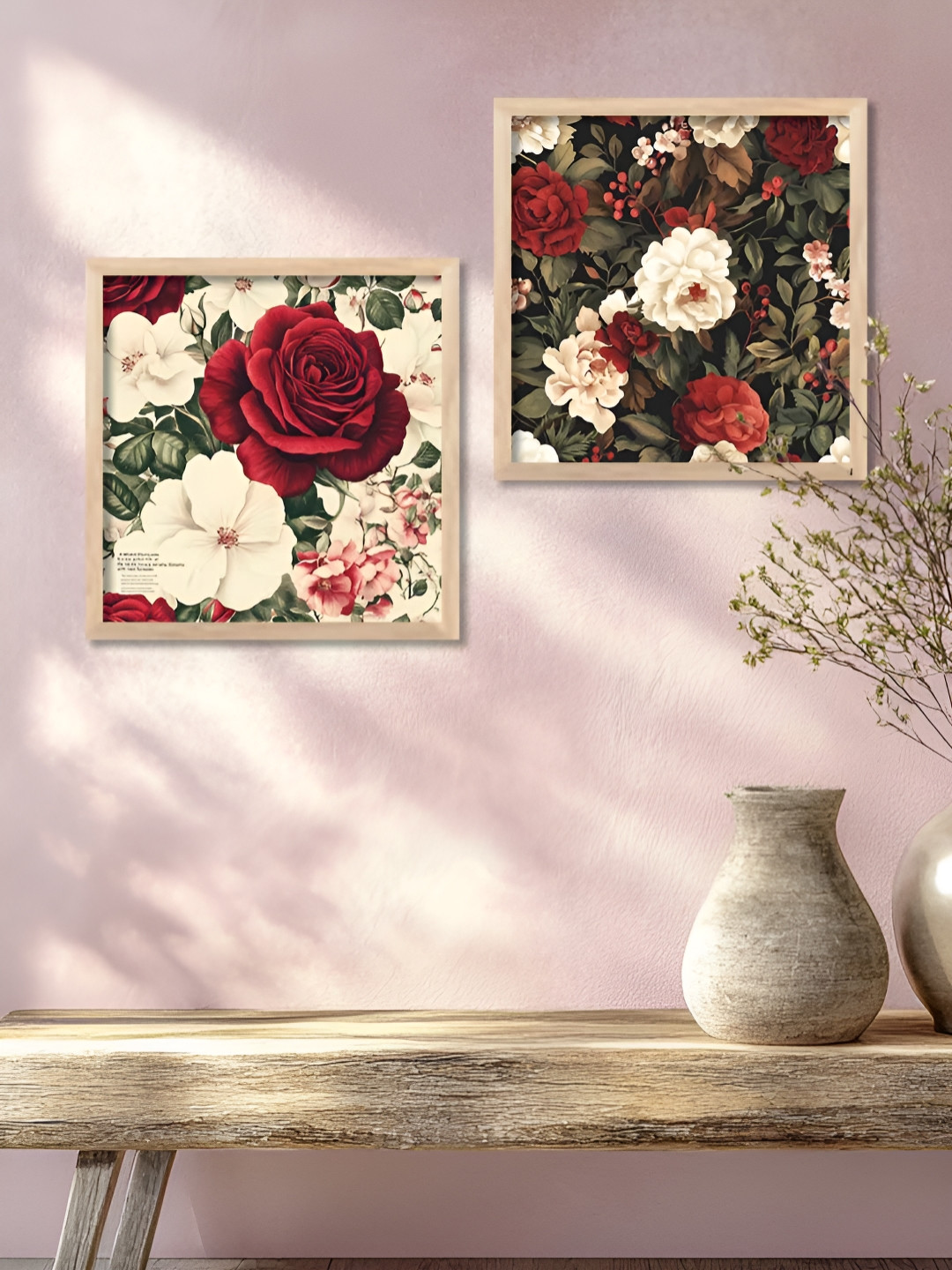 Kotart Brown & Red 2 Piece Wood Floral and Botanical Wall Paintings