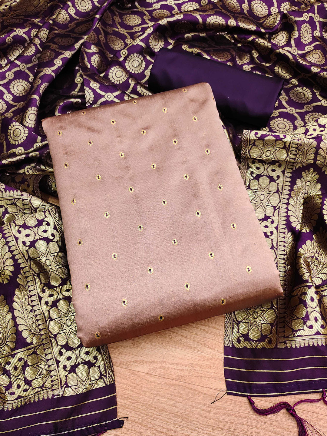Maroosh Polka Dot Design Woven Design Banarasi Silk Unstitched Dress Material