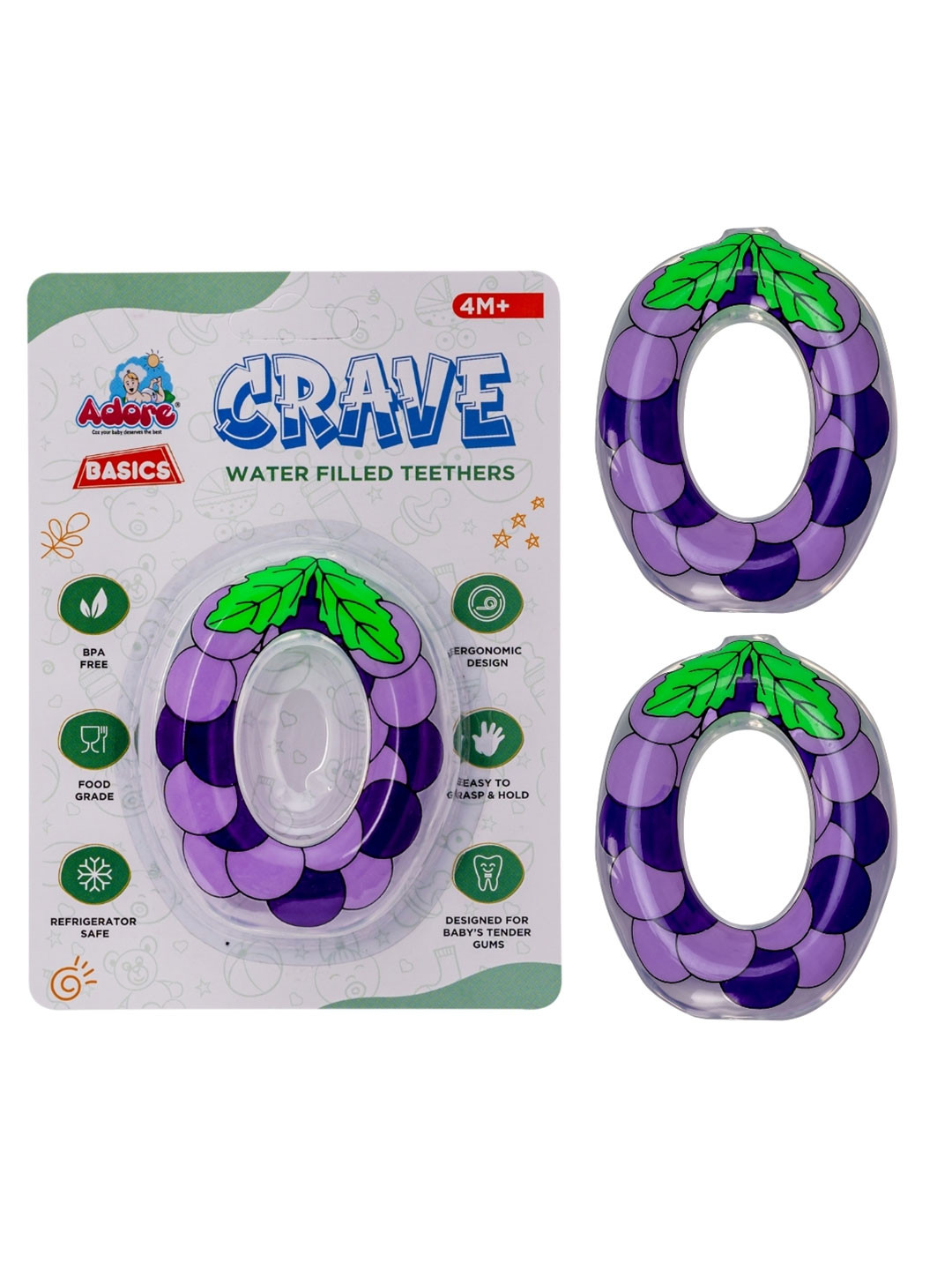 Adore Kids Pack Of 2 Grapes Design Crave Water Filled Teethers