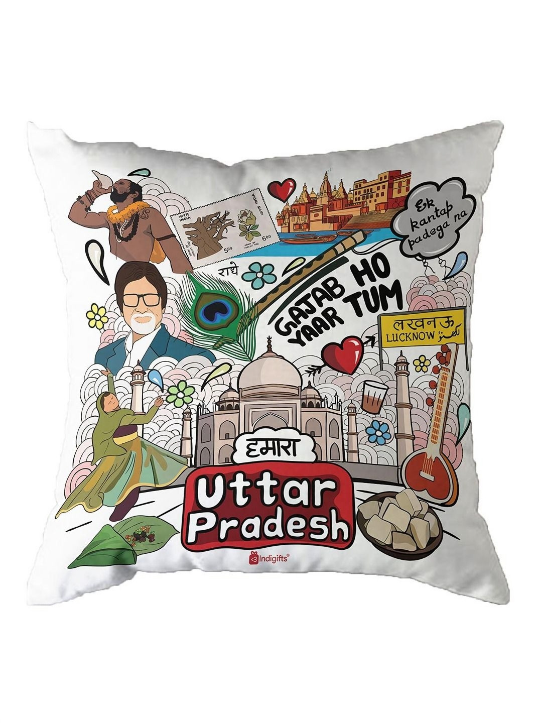 Indigifts Brown & White Printed Fiber Cushion Cover With Filler