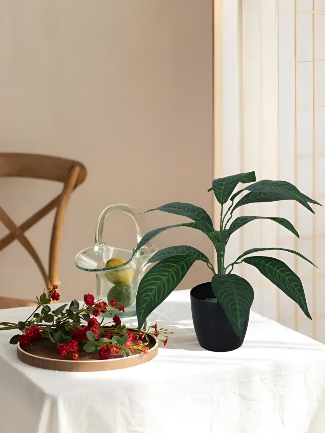 Home Bloom Green & Black Artificial Croton Plant With Pot