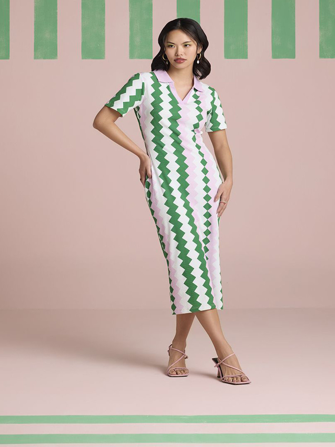 Muvazo Women Chevron Printecd Bodycon Midi Dress