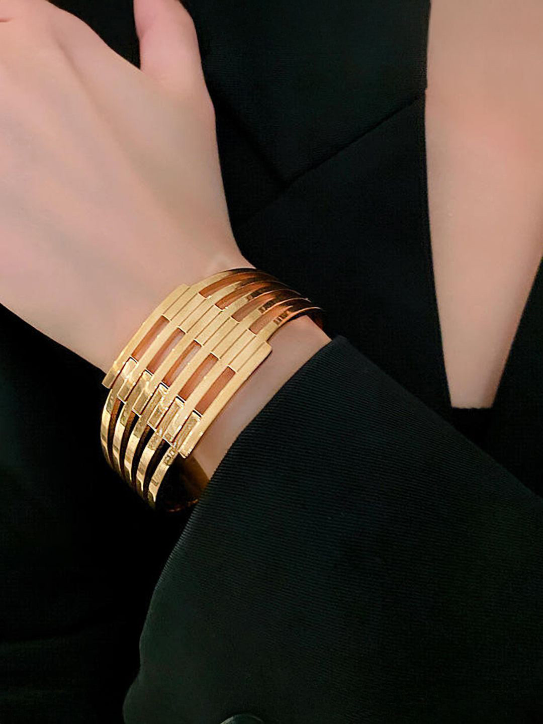 PRIVIU Machine Age Openable Gold-Plated Anti Tarnish Bangle-Style Bracelet