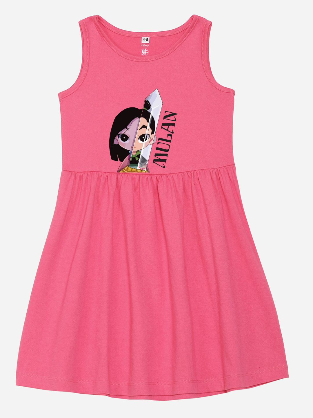YK Disney Girl Mulan Cartoon Print Fit & Flare Dress