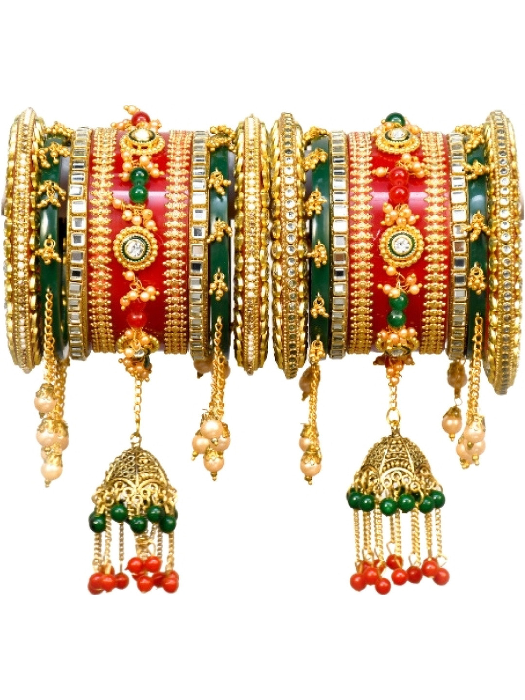 Zindura Set Of 2 Gold-Plated Crystal Chudas Bangles