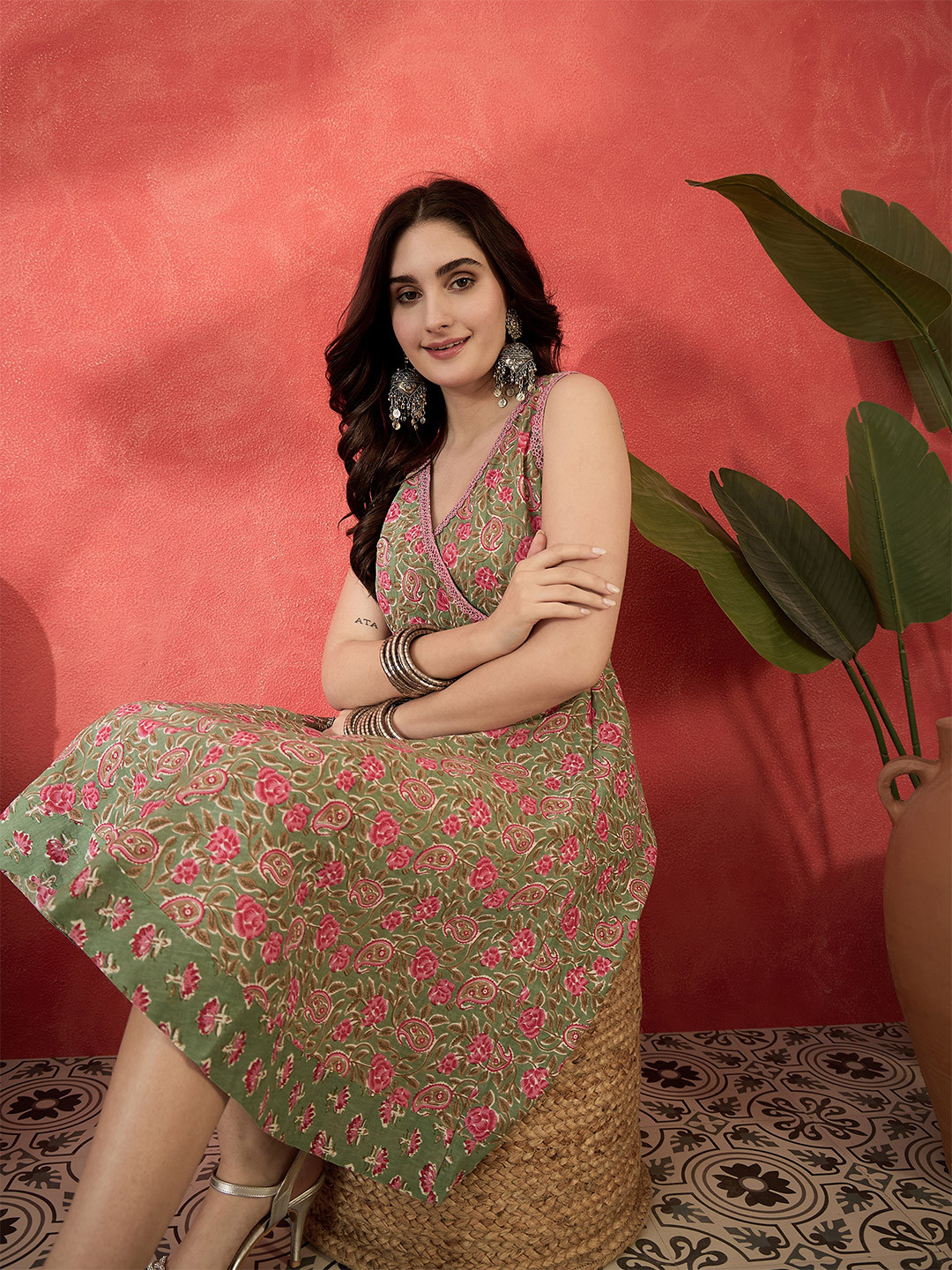 Sangria Printed Cotton A-Line Summer Dress