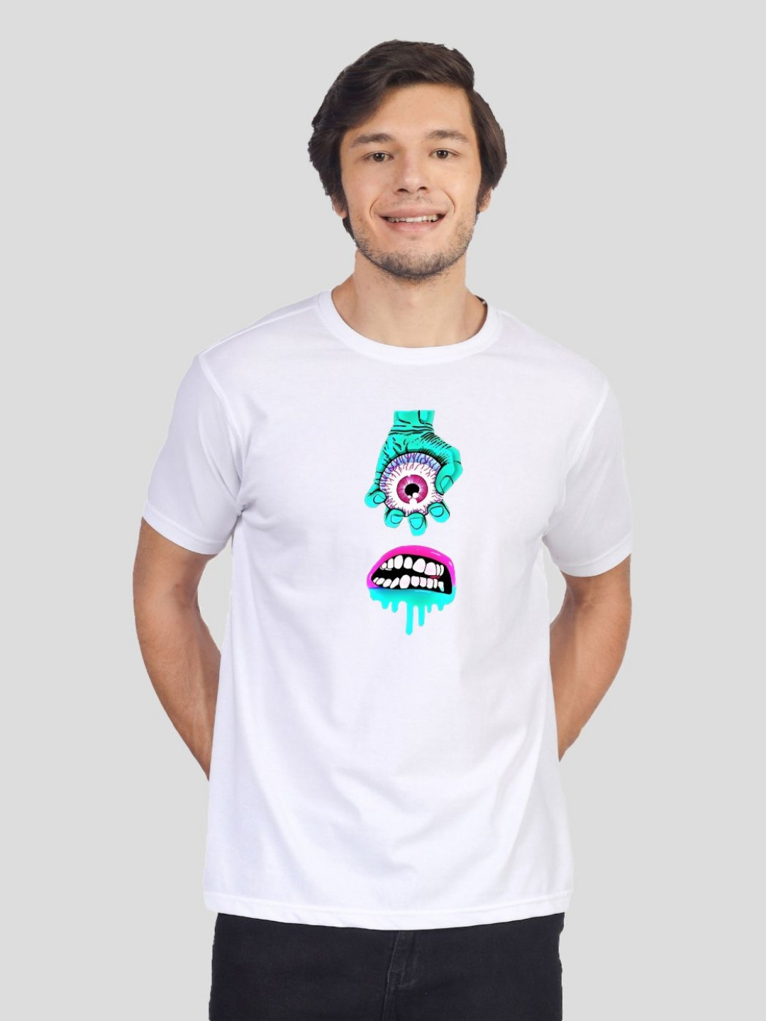 Greylongg Typography Printed Raw Edge Round Neck T-shirt