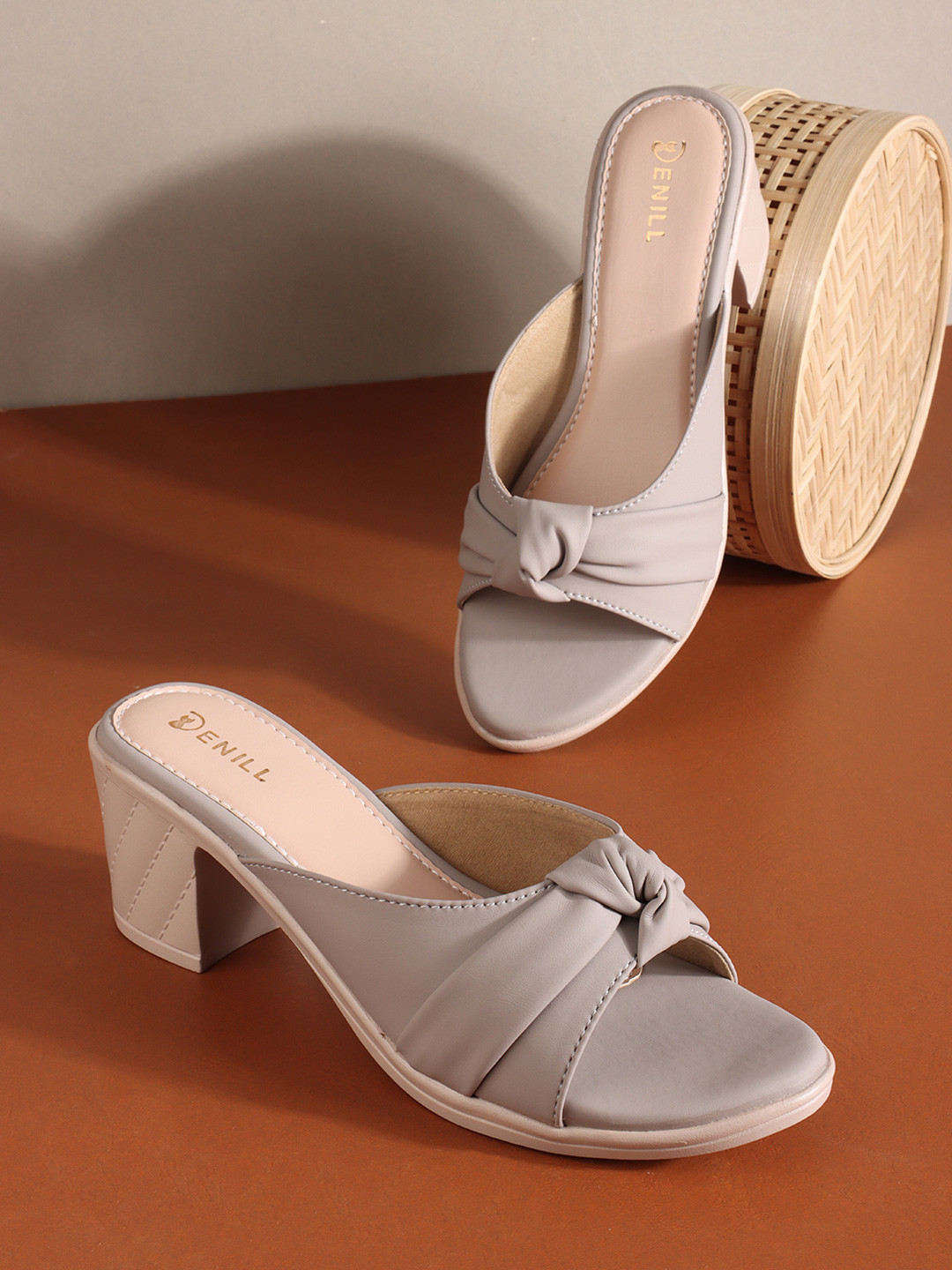 Denill Open Toe Slip On Sandals Fashion single stud Slippers with Comfort Block Heels