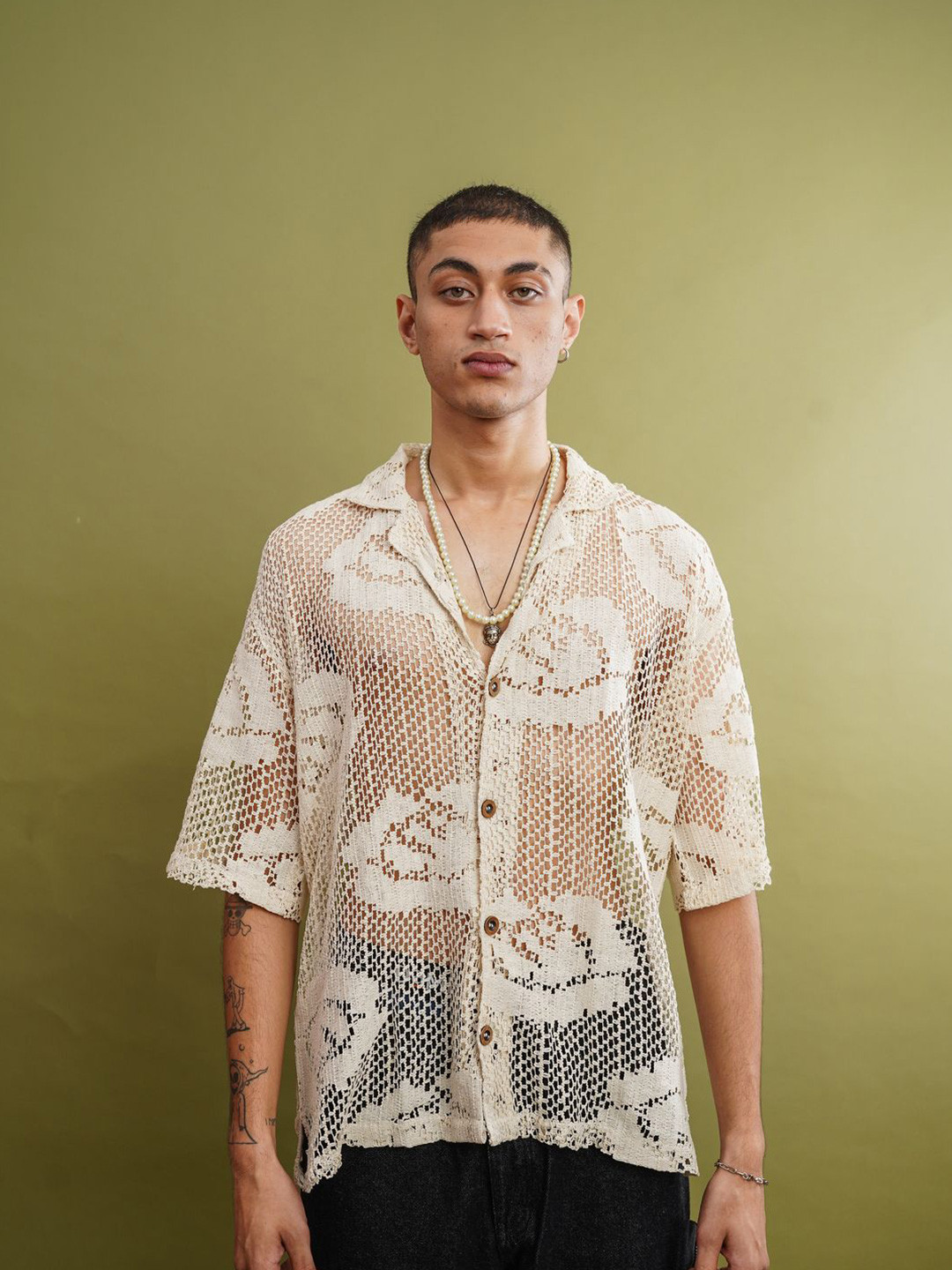 Big Bunny Men Custom Oversized Fit Cuban Collar Textured Cotton Sheer Shirt