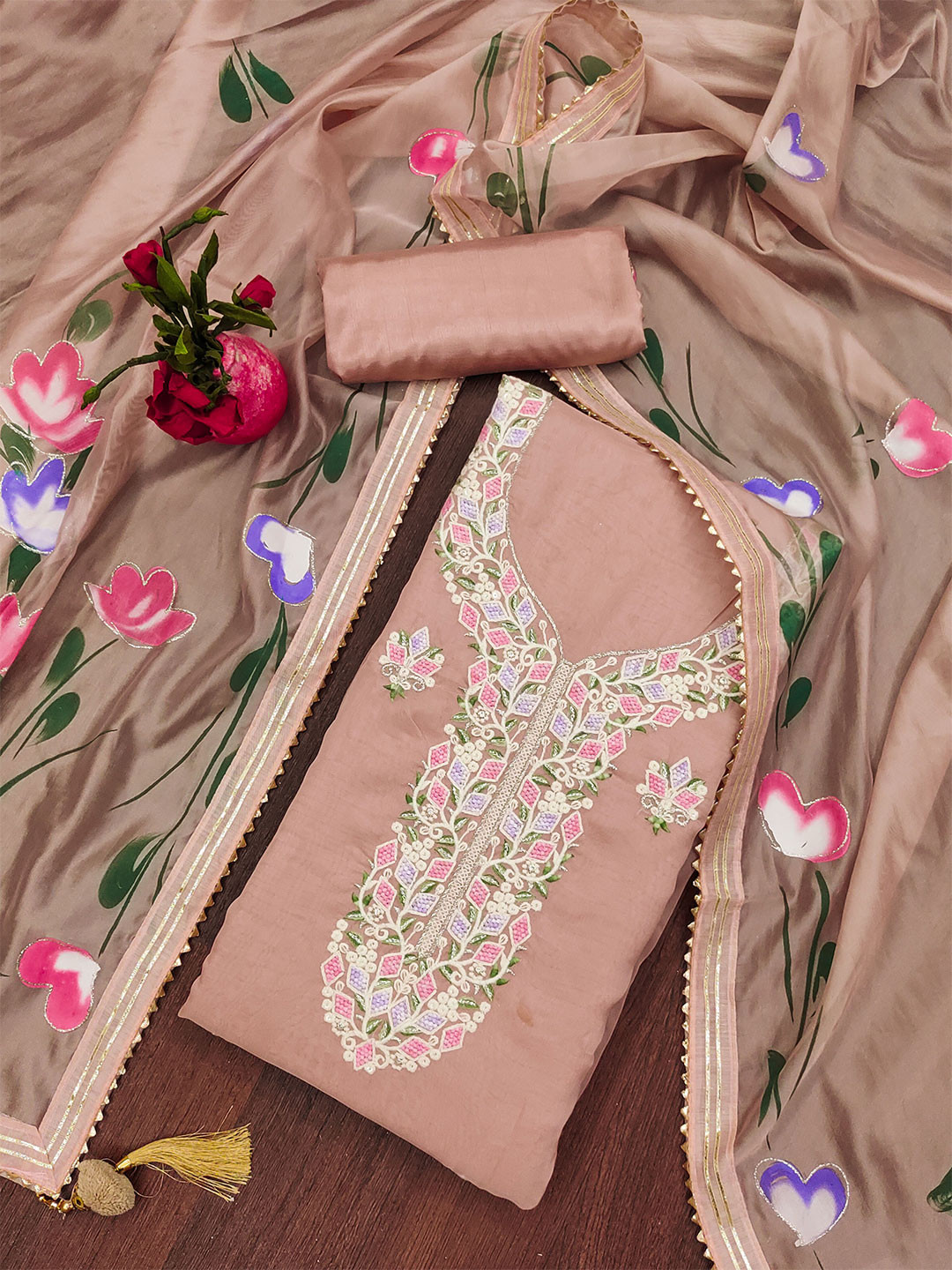 Maroosh Thread Embroidery Organza Unstitched Dress Material