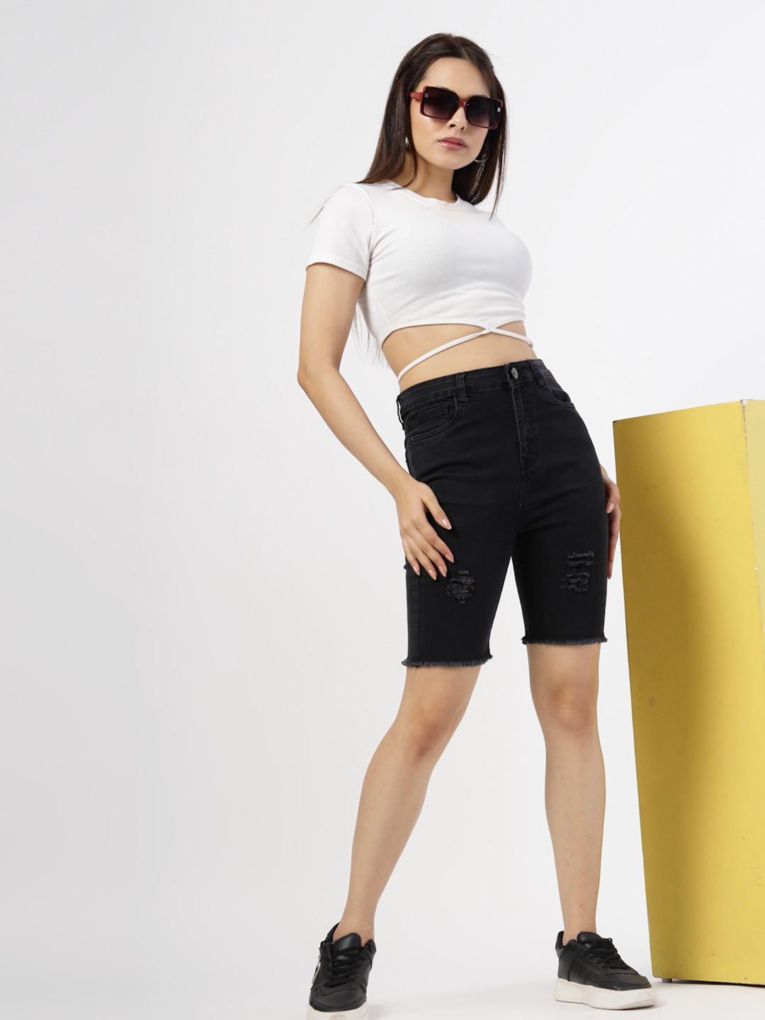 COSMIC Women Regular Fit Distressed Jorts