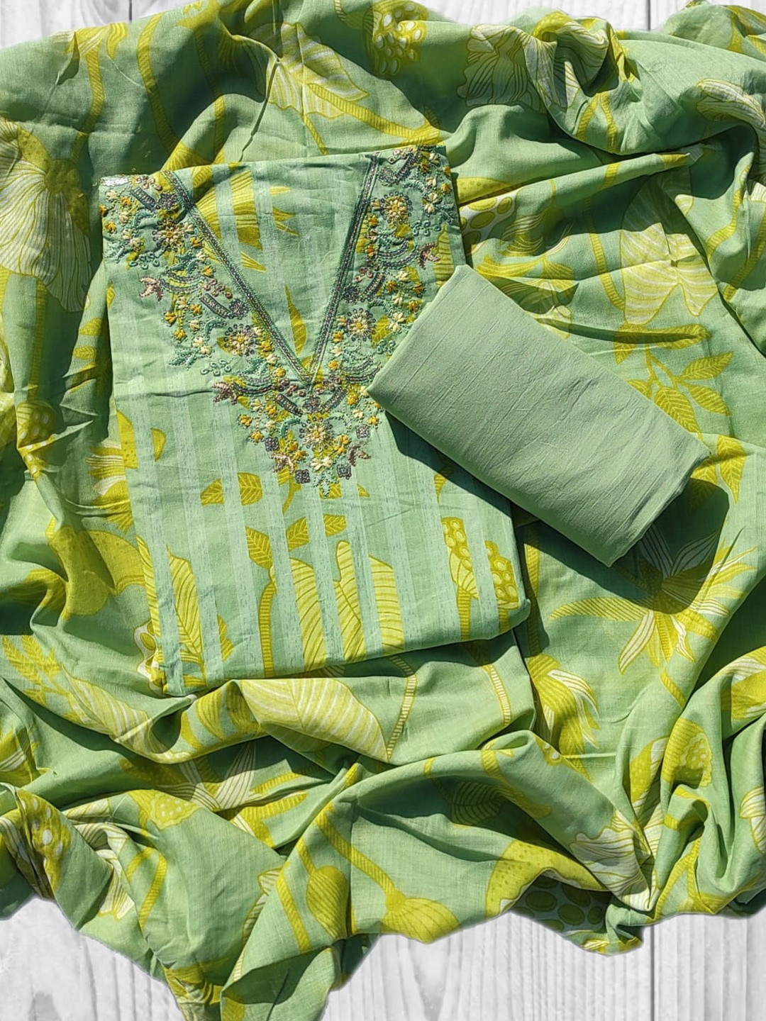 GC 80 BY GAURI COLLECTION Floral Printed Thread Work Pure Cotton Unstitched Dress Material