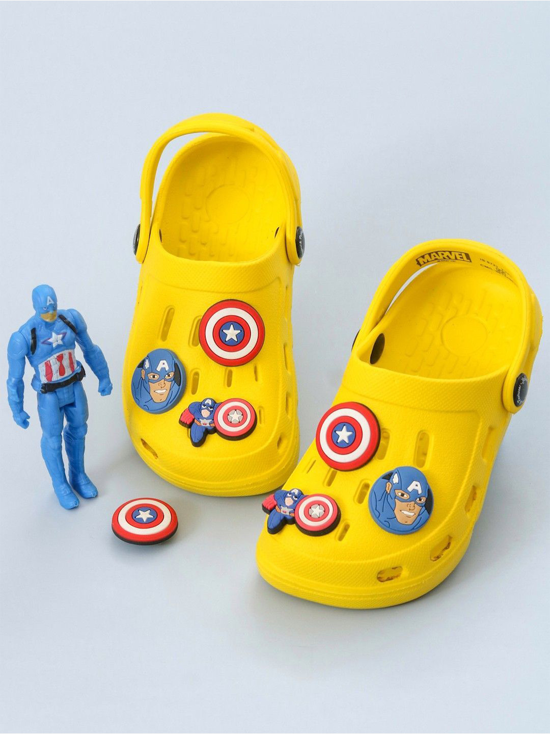 Yellow Bee Boys Shield & Character Charms Clogs