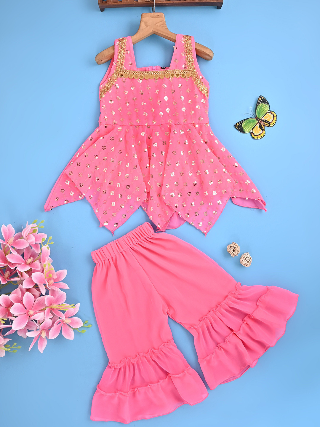 MYTEX FASHION Girls Embellished Shoulder Straps Sleeveless Pure Cotton Tunic With Sharara