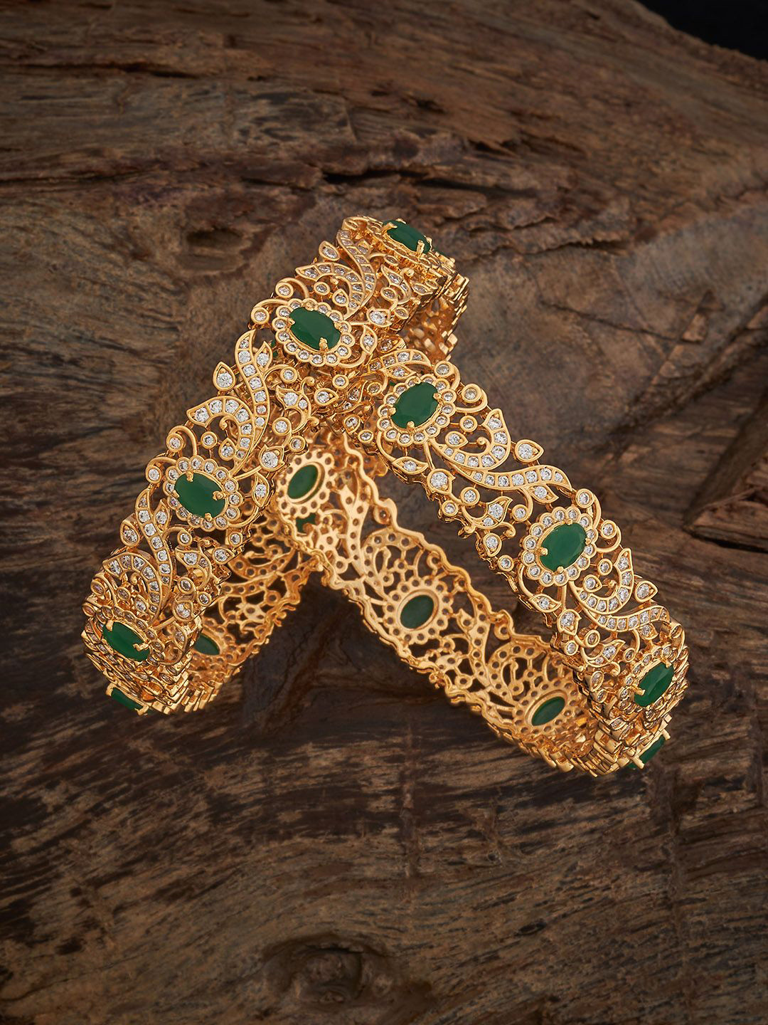 Kushal's Fashion Jewellery Green Gold-Plated Party Zircon Embellished Bridal Bangles