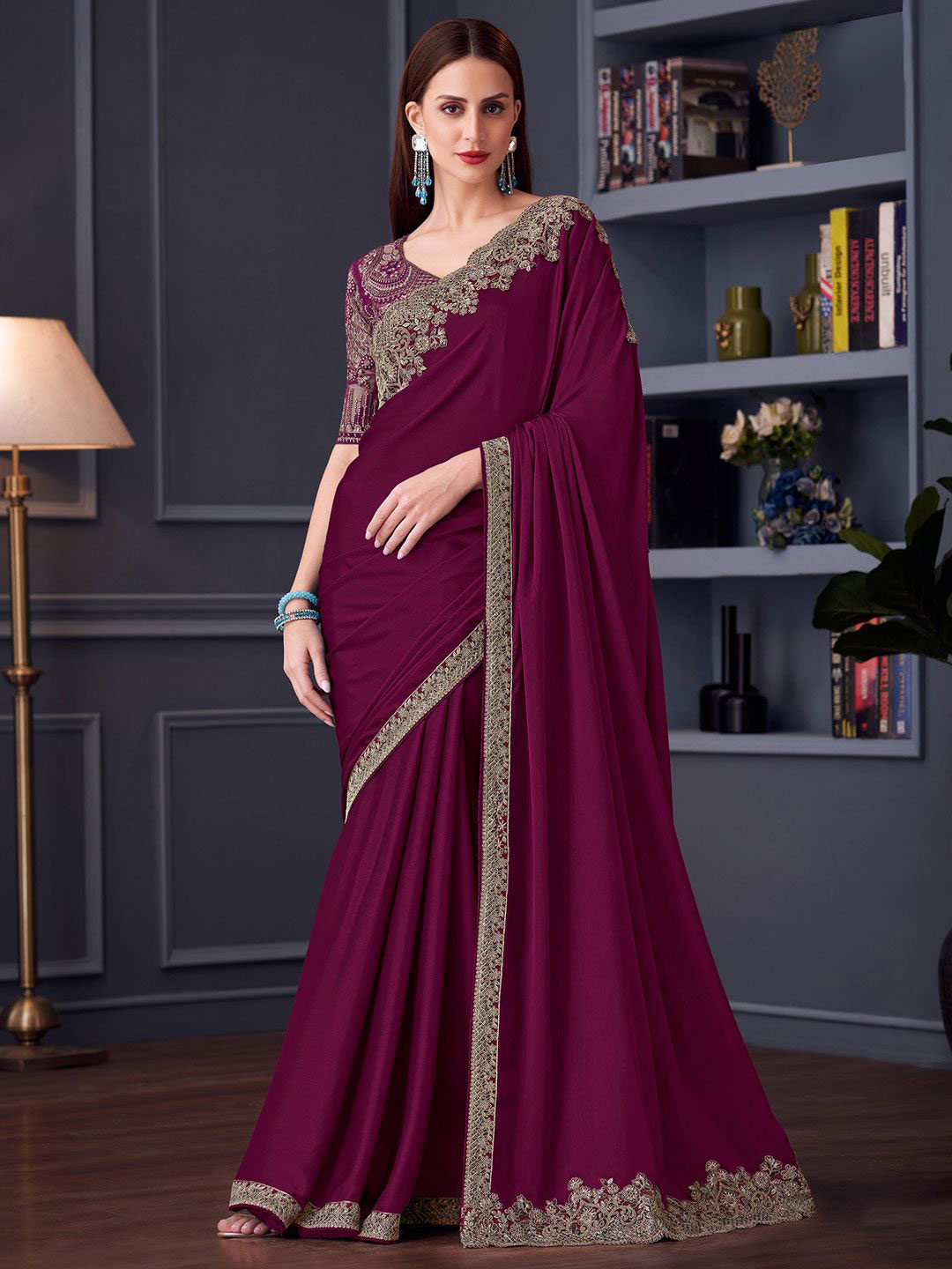 Mitera Embroidered Pure Chiffon Saree With Blouse Piece