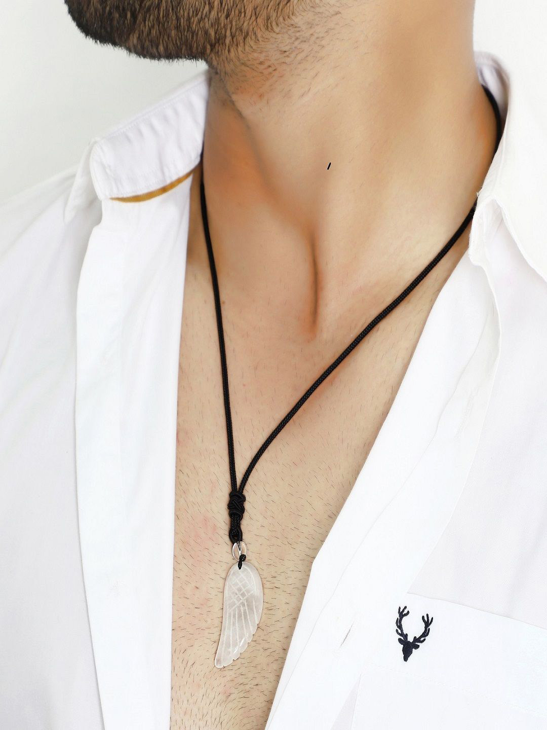 Nirvana Men Stainless Steel Feather Shaped Quartz Carved Angel Pendants