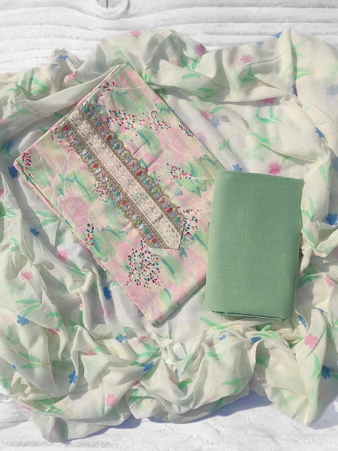 GC 80 BY GAURI COLLECTION Floral Printed Gotta Patti Pure Cotton Unstitched Dress Material