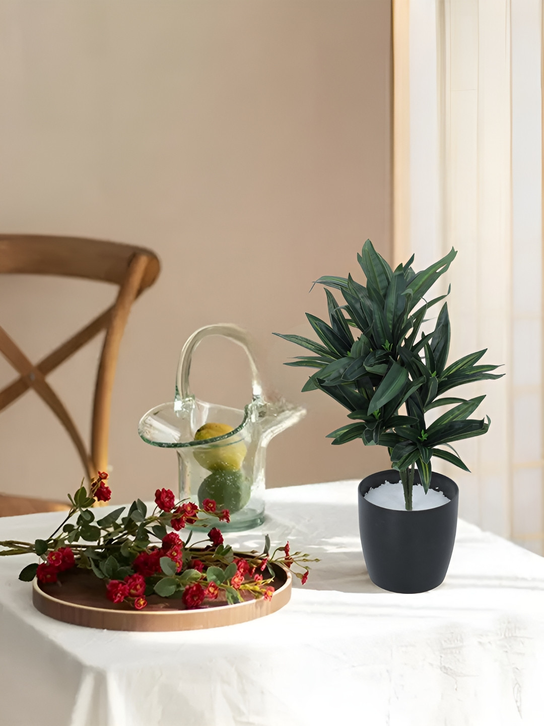 Home Bloom Green & Black Artificial Dracaena Plant With Pot