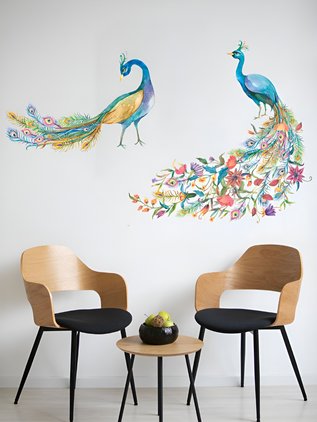 Myntra Elegant Homes Blue & Pink 2 Pieces Peacock Printed Wall Stickers