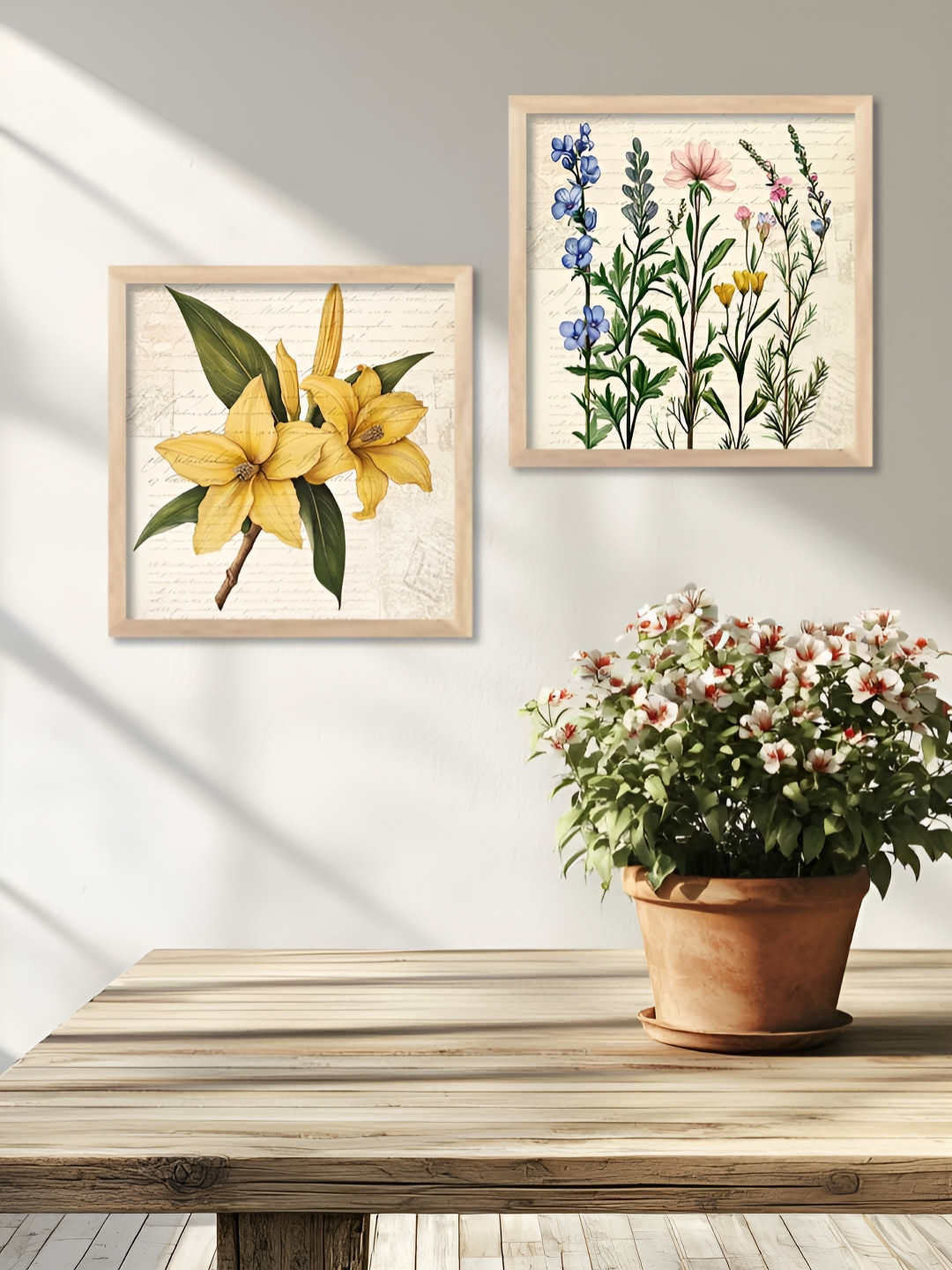 Kotart Brown & Yellow 2 Pieces Floral And Botanical Wood Wall Art
