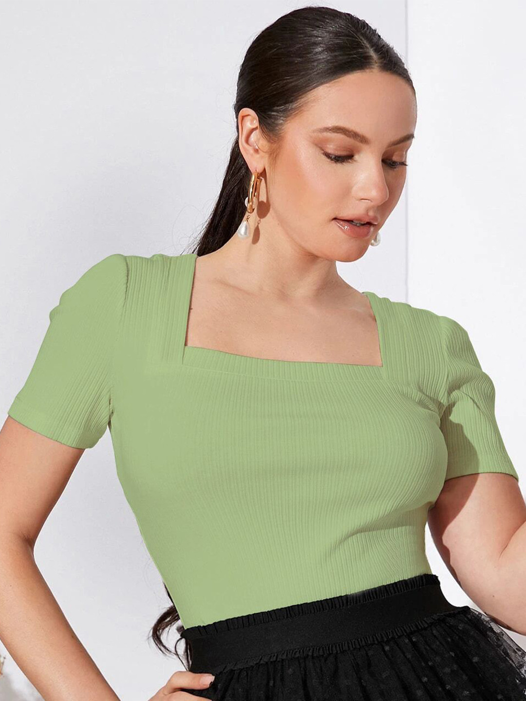 Sugathari Women Ribbed Sheen Top