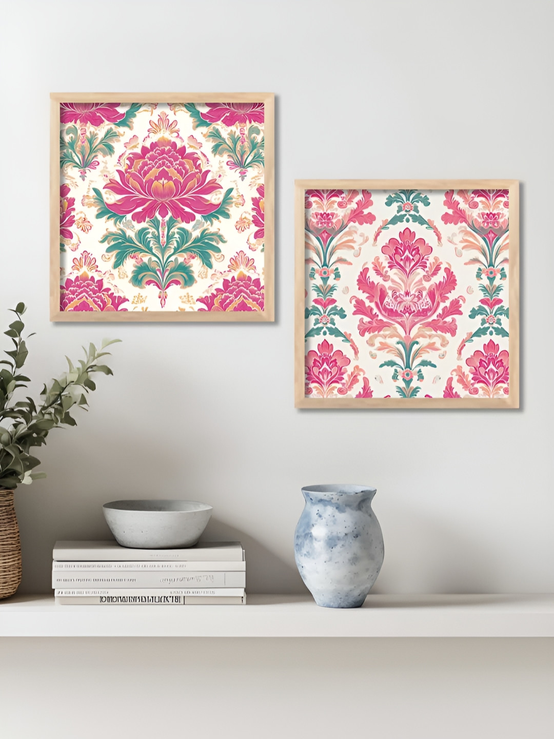 Kotart Brown & Pink 2 Piece Wood Madhubani Wall Paintings