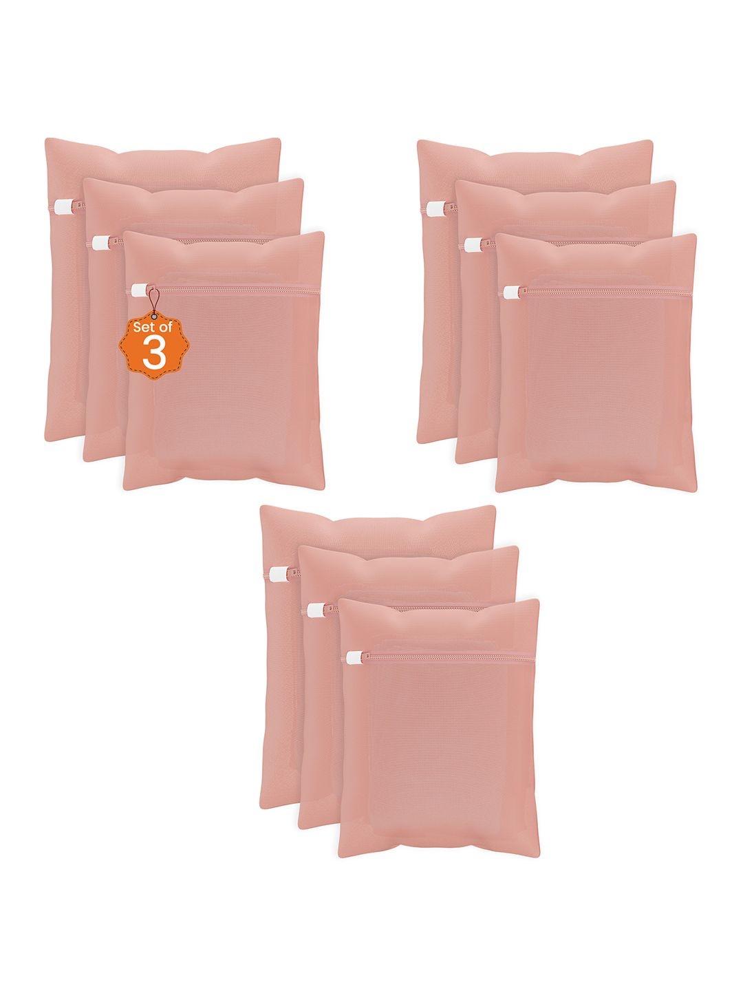 Kuber Industries Peach-Colored 9 Pieces Rectangular Durable Laundry Bags With Zipper