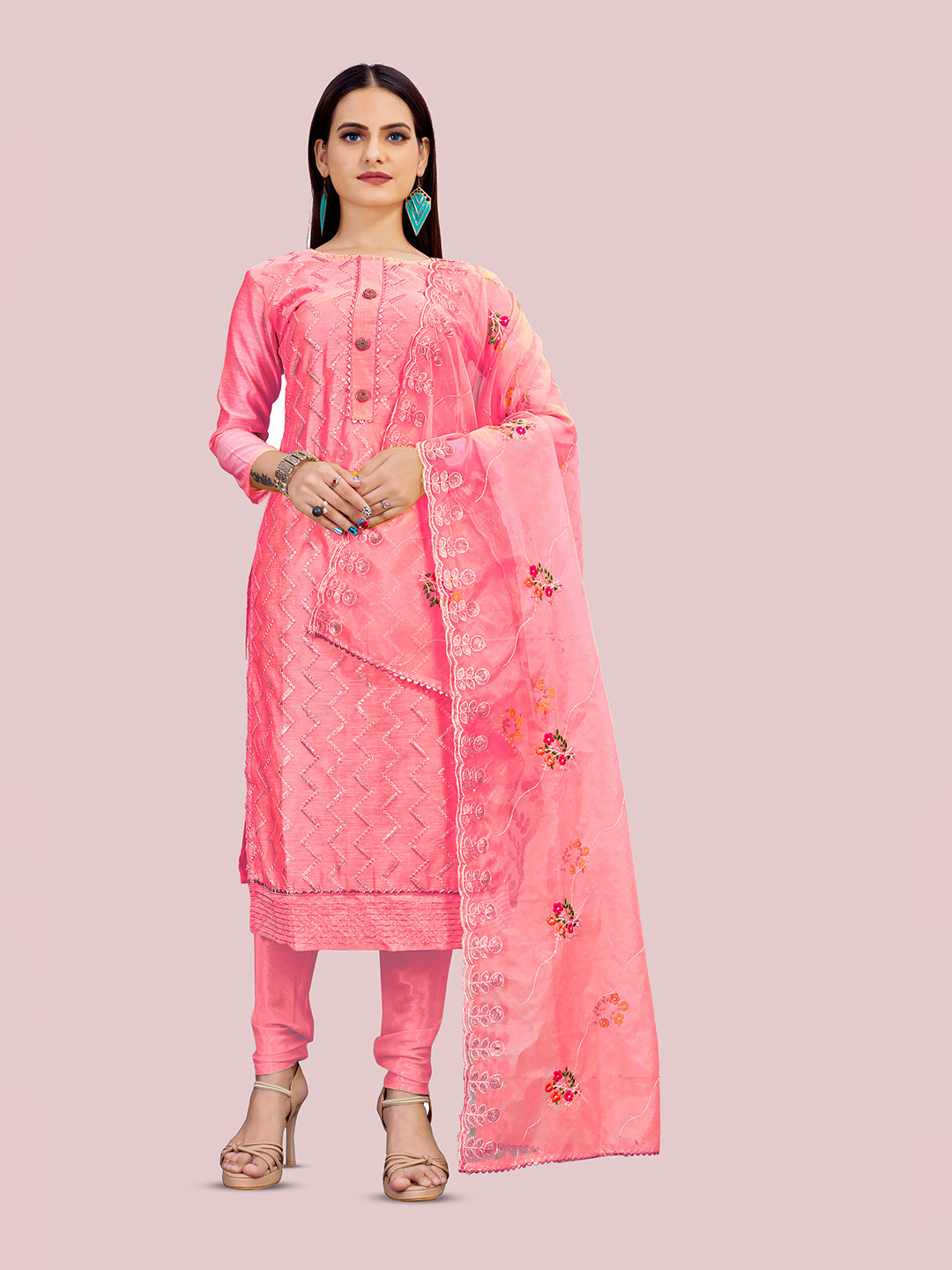 Maroosh Geometric Motifs Sequence Embellished Chanderi Cotton Unstitched Dress Material