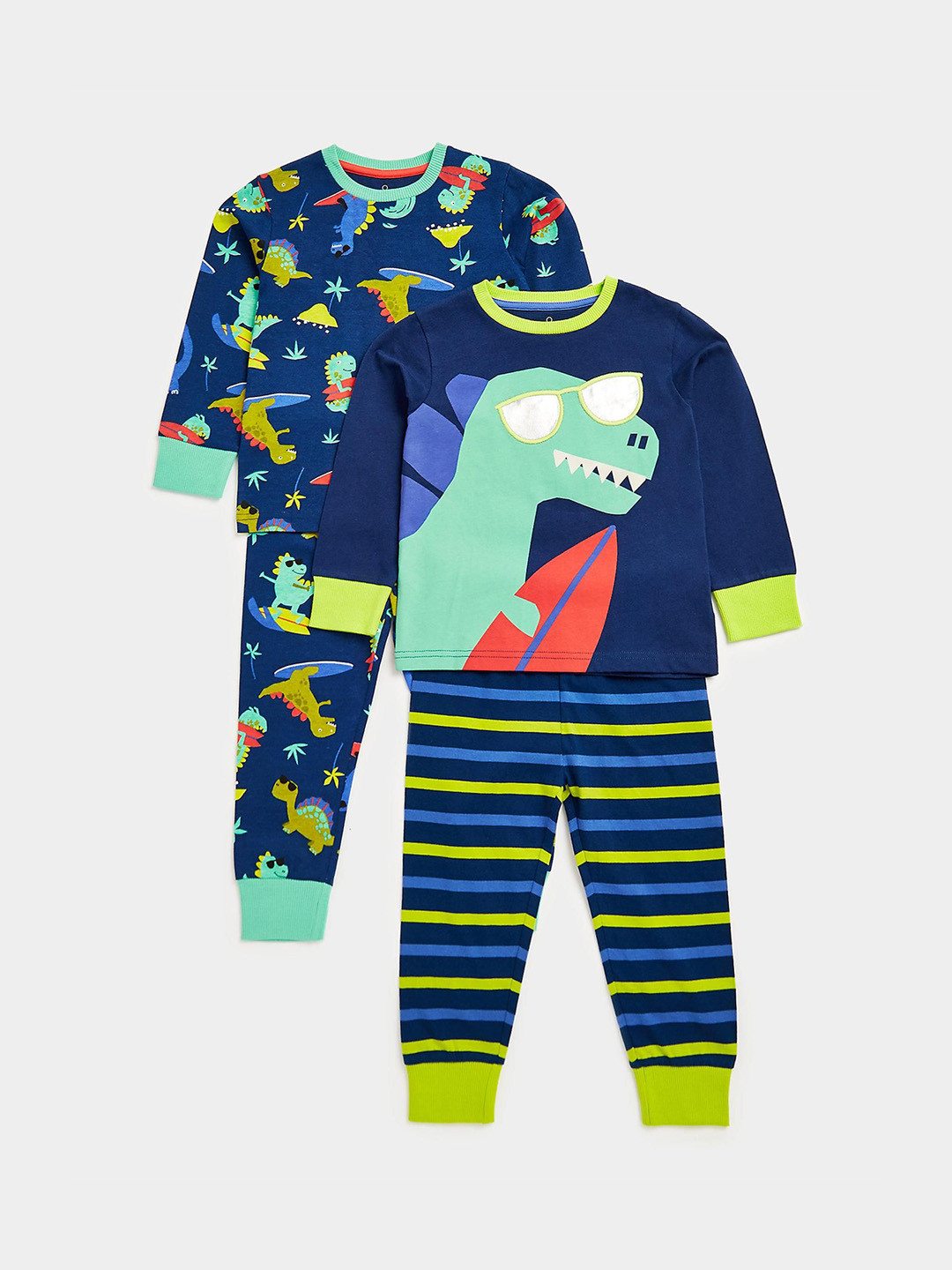 mothercare Boys Pack Of 2 Dinasour Print Round Neck Pure Cotton Nightsuits