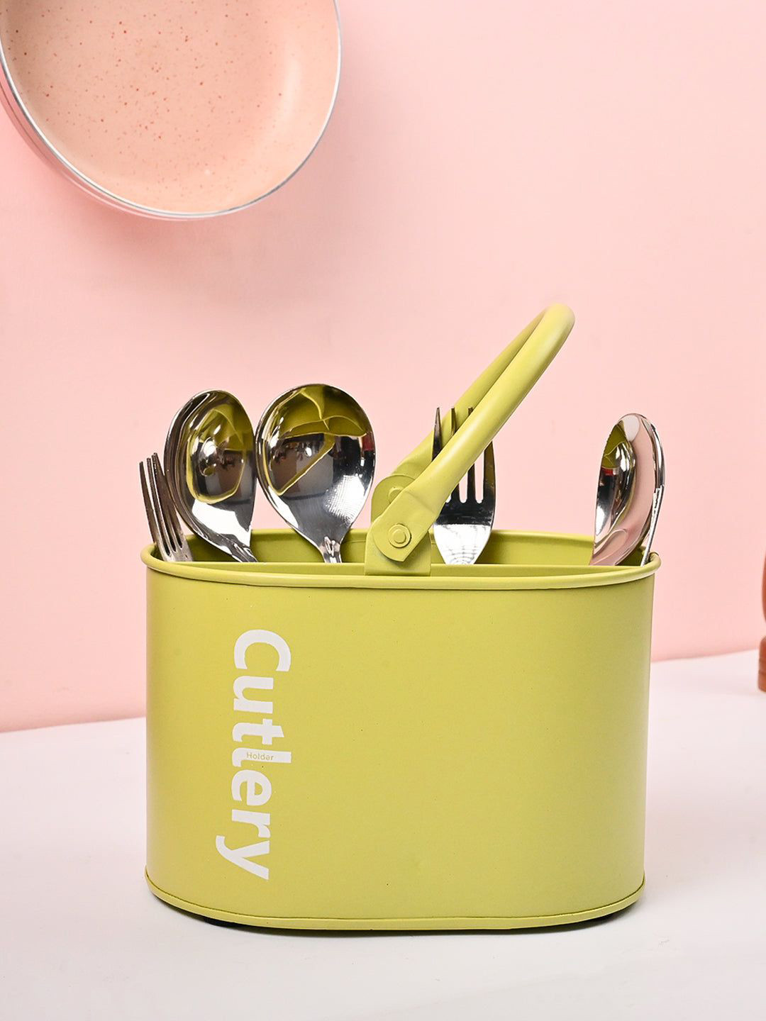 MARKET99 VON CASA Mint Green Galvanized Oval Shape Iron Cutlery Holder