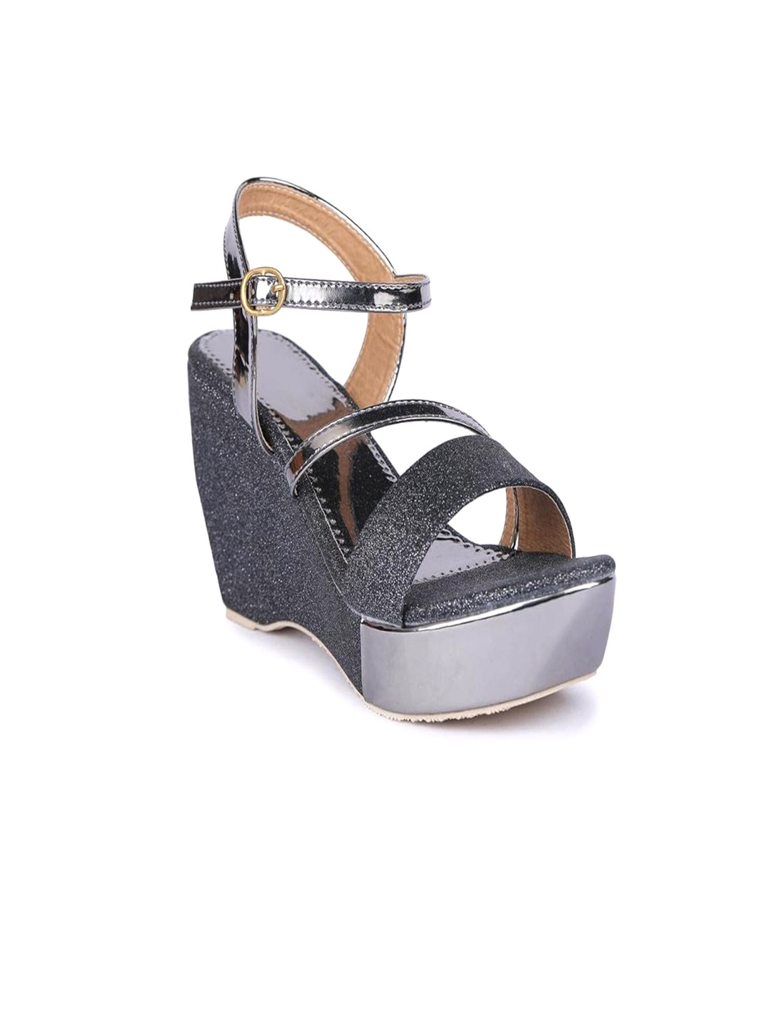 MONAQI Colourblocked Wedge Peep Toes with Buckles