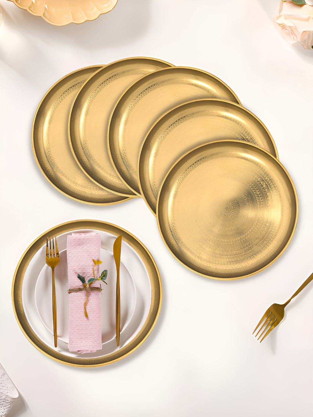 Metalsmith Gold-Toned 6 Pieces Metal Matte Finish Easy to Clean Plates