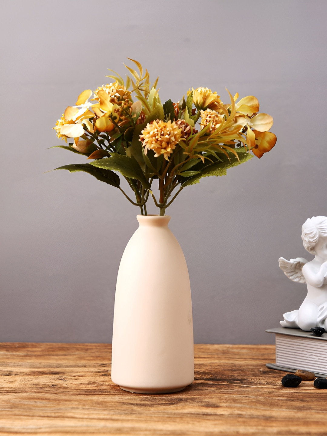 Myntra Elegant Homes Beige Bottle-Shaped Ceramic Matte Flower Vase